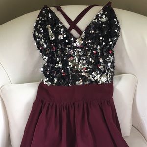 PROM GIRL Maroon Sequin Semi Formal Dress